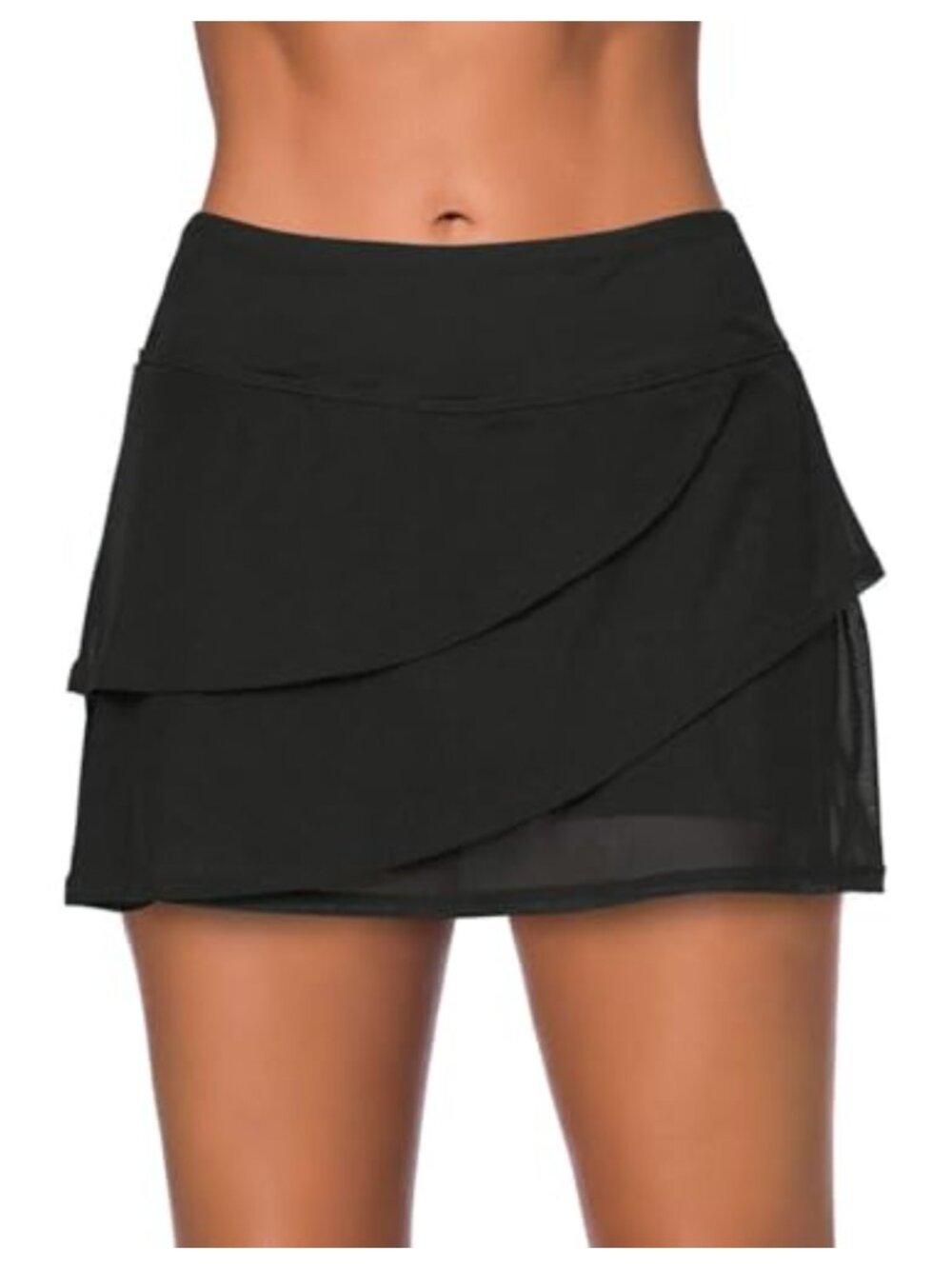 Women's Ruffle Swim Skirt Bottom with Built-in Brief High Waist
